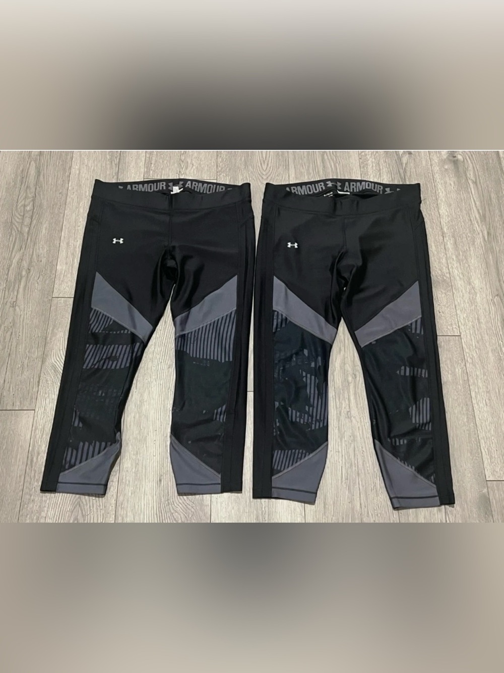 XL Womens UNDER ARMOUR Black Compression Cropped Leggings Capri Pants Lot Set 2